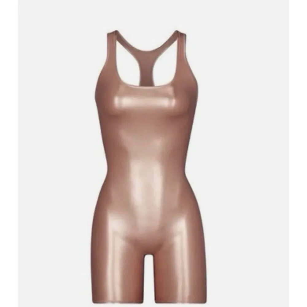 Skims Metallic Swim Cycle Suit - S/M - Champagne